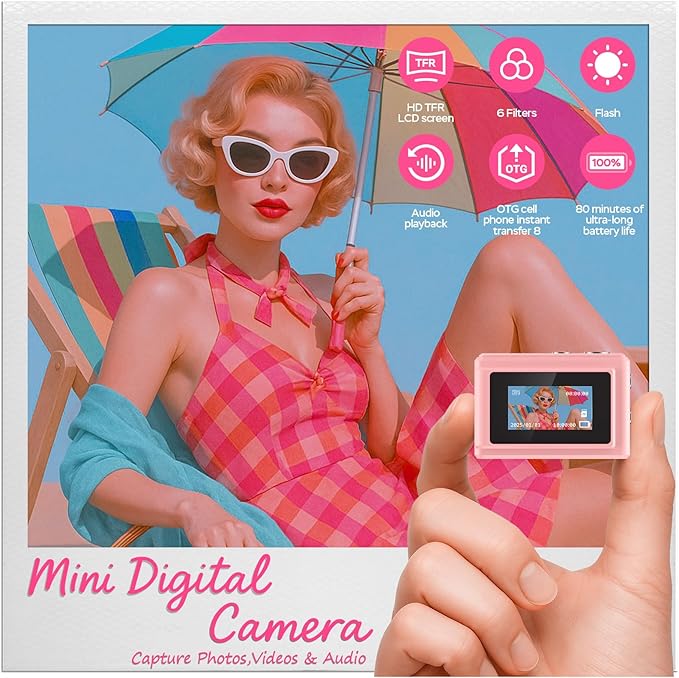 Dienspeak Mini Camera 1080P HD Video Recorder, Keychain Digital Camcorder with 64GB Card, 0.96" HD Display, Long Battery Life, Ultra-Portable Tiny Camera for Travel/Vlog/Night Shots, Pink