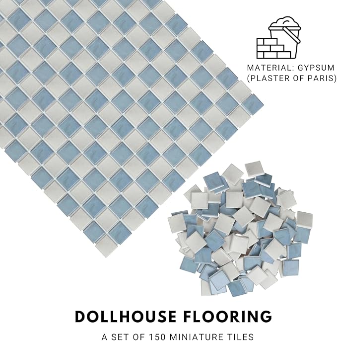 150 pcs, Dollhouse Flooring, 1:12 Scale Doll House Tiles, Miniature Checkerboard Floor, REDUCIO! (Blue and Soft Grey)