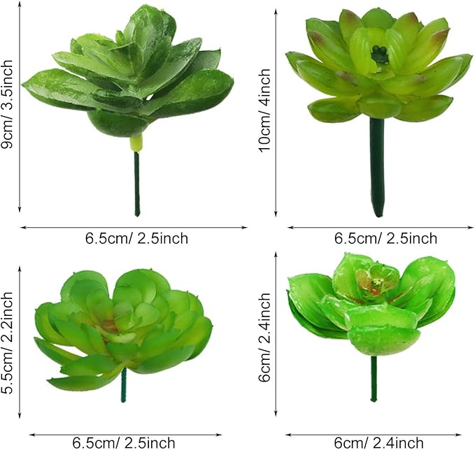 Woohome 20 PCS Artificial Succulent Plants, Green Fake Succulent, Unpotted Faux Succulent Assortment in Flocked Blue in Different Type for Birthday Home Decor Indoor Wall Garden DIY