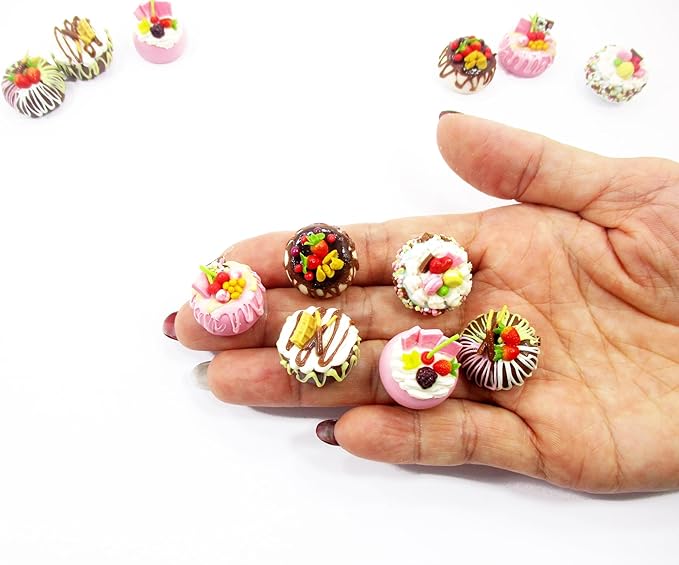 Dollhouse Miniature Food 6 Mixed Fruit Flower Cake 1.8 cm Mini Tiny Bakery 16241