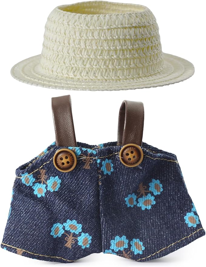 Clothes for LABUBU 17cm Doll (NO Doll),Outfit for LABUBU,Hat & Overalls Set for LABUBU Dress Up,Accessories for LABUB