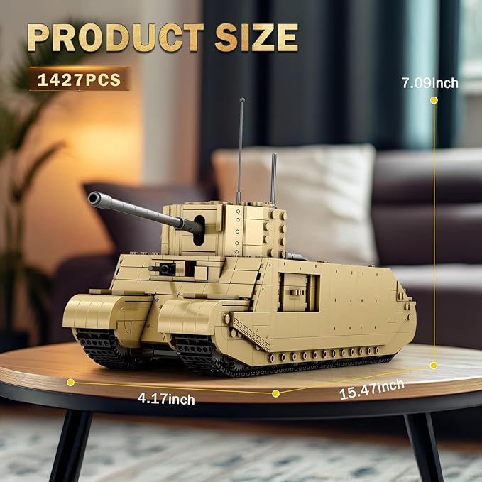 Reobrix TOG2 Tank Building Set, WW2 Military British Armed Tanks Building Block Set for Military Fans 77032, World of Tanks Licensed Product, MOC Tank Model Toy Gift for Adults and Teens（1427 PCS）