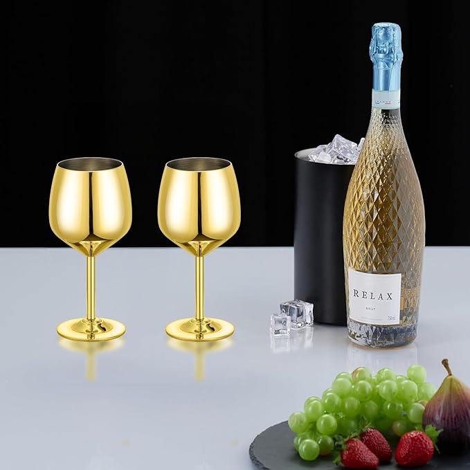 UNISWEET Shot Glasses, 2 oz Shot Glass Set, Stainless Steel Shot Glasses, Mini Wine Glass Perfect for Tasting Brandy,Suitable for party supplies, bar tools, gifts(set of 2) (Gold)
