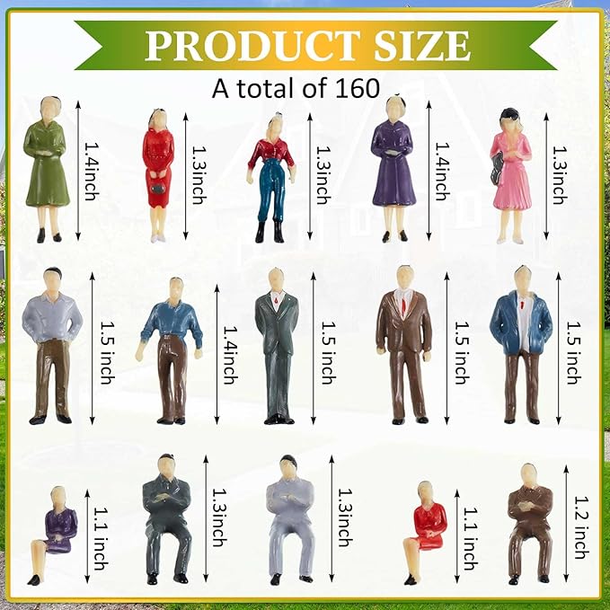 Juexica 160 Pcs Mini People Figurines 1:50 Scale Model Trains Architectural Painted Figures Tiny Plastic Miniature Figurines Sand Tray Miniatures Sitting Standing Toy Model for Miniature Scenes