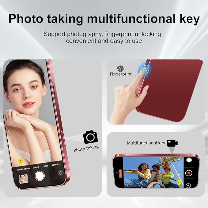 MMY 17PROMA X Unlocked Cell Phone 16+1TB,6.9" HD Screen Unlocked Phones,Android 15 7000mAh Long Battery Life Smartphone,5G/Dual SIM/Fingerprint Button Unlock/Photos/Face ID (Wine Red, 16+1TB)