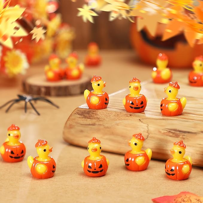 50 Pcs Themed Ducks Resin Ducks Resin Party Decorations for Crafts Making DIY Miniature Landscape Micro Decor Gifts (Pumpkin)