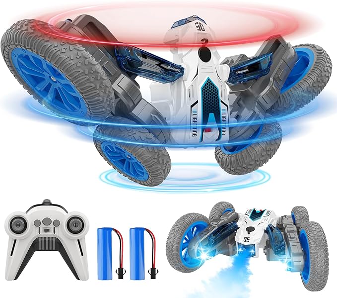 BAIWU Remote Control Car for Boys, Double Sided Drive,360° Rotation of Rc Cars Spray Features and Spins Have Special Lighting Rc Car,4WD RC, Toy for Boys Ages 4-10 Gift