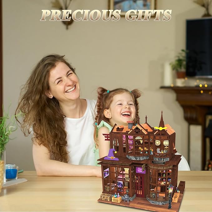 DIY Miniature Dollhouse Kit - Wooden Dollhouse Kit Miniature House Kit with LED Light - 3D Castle Puzzle Gift for Kids and Adults，Magic House DIY Kits