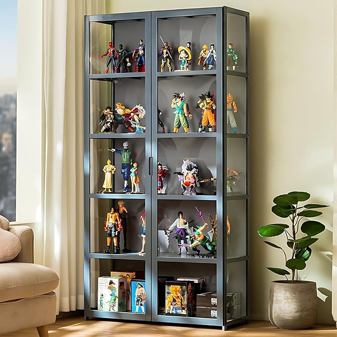 Display Cabinet with Acrylic Doors, 63.78" High Display Case, 5-Tier Curio Cabinet, Collectibles Toy Organizers Rack & Display Shelf, High Display Case for Home, Office, Playroom, Living Room