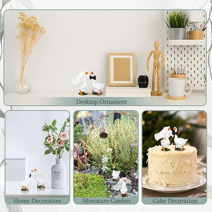 Couple Goose Wedding Cake Topper Handmade Goose Figurines for Bride and Groom Engagement Anniversary Animal Themed Cake Decor, Funny Couple Statue for Couples Home Decoration & Miniature Garden