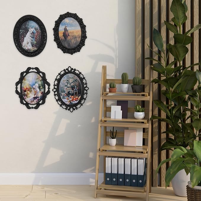 7 Pieces 1/12 Scale Accessories of Tiny Frames with 7pcs Miniature Pictures Set, Miniature European House Frame, Baroque Wall Decor Accessories for Bedroom