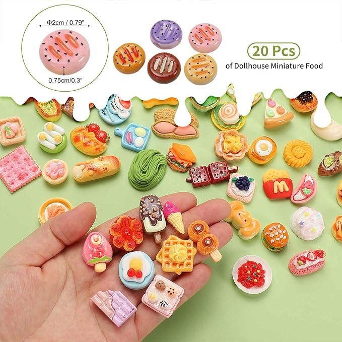 Dollhouse Miniature Food, Cute Mixed Round Cookies Figures Toys Mini Resin Foods Trinkets for Pretend Play Kitchen Cooking Game & Doll House Decor (Mixing Colors, 20pcs)