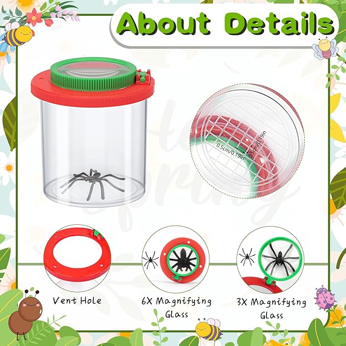 Coopay 12 Pieces Magnifying Insect Box Bug Viewer Critter Insect Cage Bug Magnifier Container Bug Catcher Cage Bug Jar Collecting Kit for Children, Kids Science Nature Exploration Tools