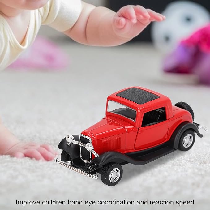 Classic Vintage Alloy Car Model Opened Doors Retro Antique Pullback Toy 1:32 for Playtime Education (Red)