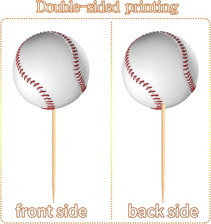 Ercadio 24 Pack Double Sided Base Ball Cupcake Toppers Sports Base Ball Cupcake Picks Base Ball Birthday Cake Decorations Baby Shower Base Ball Sports Theme Party Cake Decoration