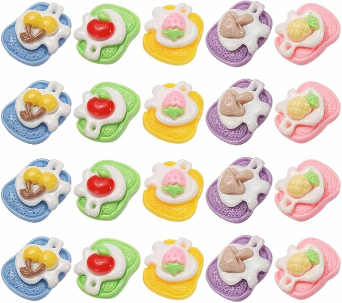 Dollhouse Miniature Food, Cute Mixed Butter Fruit Toast Figures Toys Mini Resin Foods Trinkets for Pretend Play Kitchen Cooking Game & Doll House Decor (Mixing Colors, 20pcs)