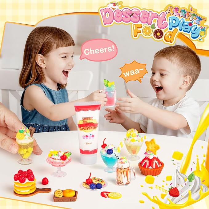 Alritz Making Miniature Food Toys Set, Mini Desserts Drinks Maker Craft Kit, DIY Simulated Strawberry Cake Pretend Play Food Set for Kids Teens Adults Ages 8 9 10+, Christmas Birthday Party Gift