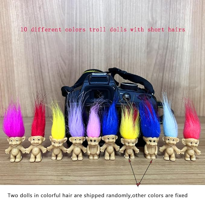 16pcs Mini Troll Dolls, PVC Vintage Troll Doll Mini Action Figures 1.2" Cake Toppers Chromatic Adorable Cute Little Guys Collection, School Project, Arts Crafts, Party Favors