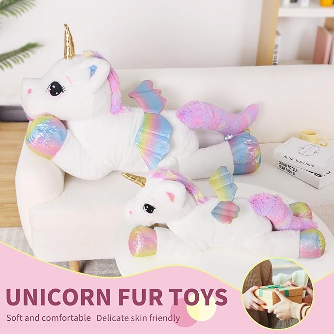 24 Inch Big Unicorn Stuffed Animal Plush Toy Pillow, Cute Soft Giant Unicorn with Rainbow Wings Large Doll, Gift for Children Girls Boys Kids Valentine Birthday Christmas