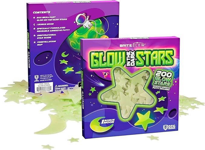 200 Pcs Glow in The Dark Stars with Moon - Luminous 3D Wall Stickers Night Light for Boys & Girls Room Decor - Bedroom Ceiling Space Kids Wallpaper Funky Decor - Glowing Stars Tape Stickers for Kids