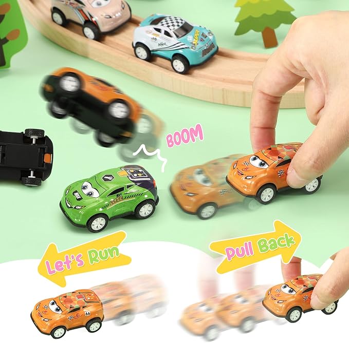 SevenQ Toy Cars for Kids Ages 4-8, 30Pcs Pull Back Cars Playset with Storage Bags, Race Car Party Favors for Toddler Boys Girls Treasure Box Prizes Rewards Mini Toys