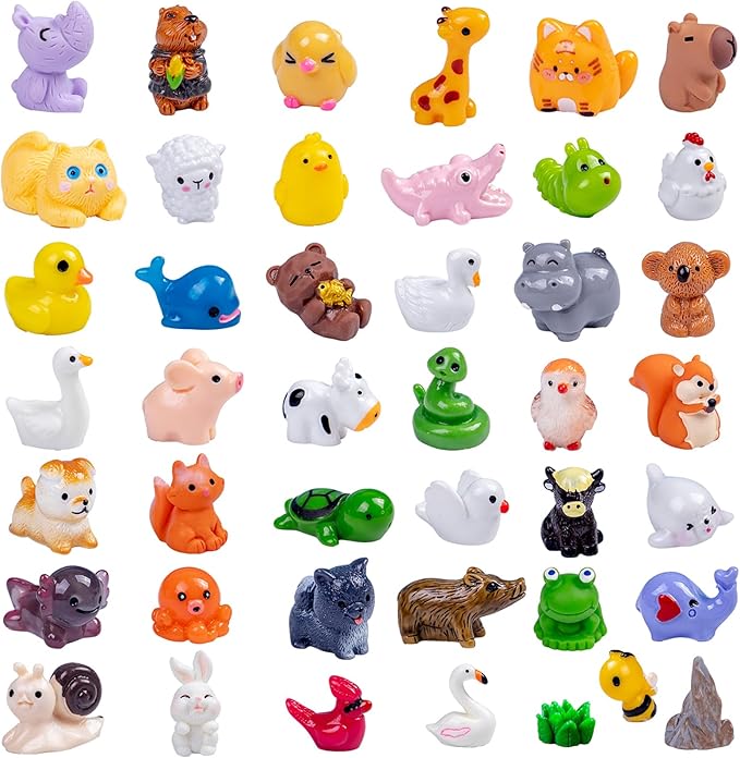 44 Pcs Mini Resin Animals 44 Styles Resin Animals Figurines Bulk for Fairy Garden Accessories, Dollhouse Decorations Slime Charms for Crafts DIY Miniature Scenes Birthday Party Favors