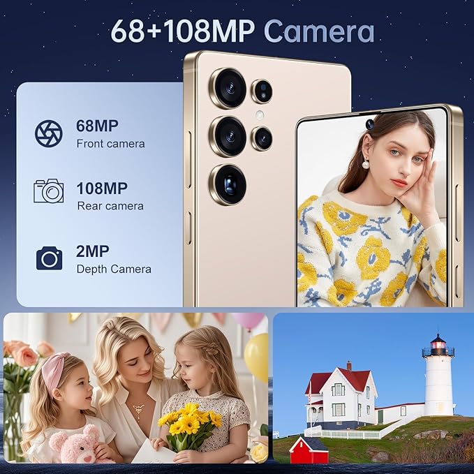 BDWJW I25 Ultra Smartphone 16GB+512GB Android 14 Smartphone, 6.99" FHD+ Display, 7000mAh Battery, 108MP+68MP Dual Camera, Built-in Pen Stylus, Fast Performance Large Memory (Desert Titanium)