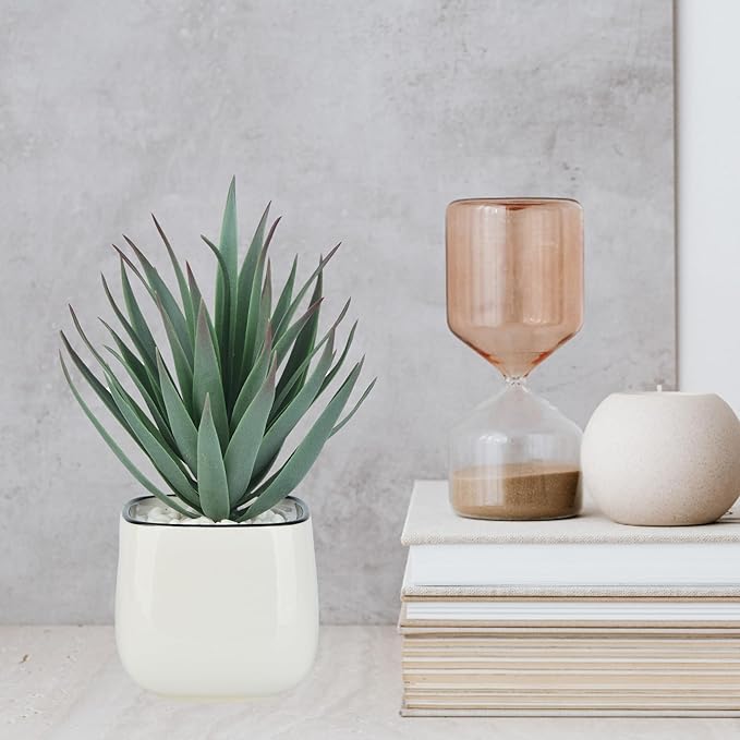 TOPSV Artificial Succulents in Pots - Small Fake Plants Mini Succulent Agave Faux Plants Indoor for Boho Bathroom Decor, Bedroom, and Coffee Table Office Farmhouse Decoration