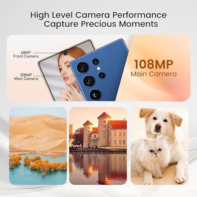 Bnjbmj I25 Ultra Flagship Killer Smartphone - Snapdragon 8 Gen 3, 16GB+512GB, Massive 6.99" FHD+ Display, 108MP+68MP Pro Cam, 7000mAh 2-Day Battery, Android 14, Includes Stylus Pen (Blue)