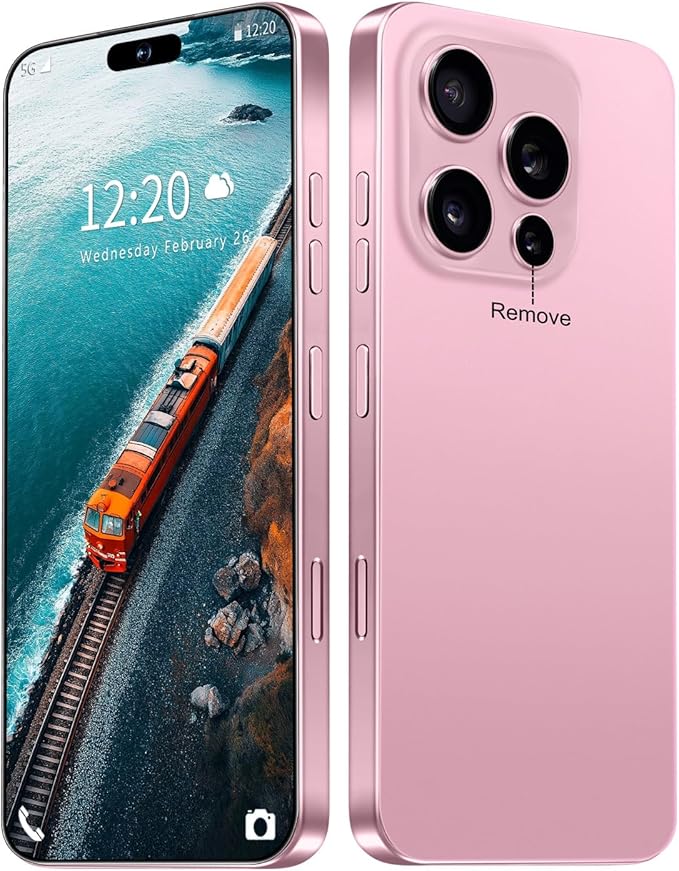 Huness 16PROMA X Smartphone Unlocked Cell Phone,6.99" HD Screen Unlocked Phone,16+512GB Android 14 with 128GB Memory Card,Face ID/Dual SIM/5G/Fingerprint Button Unlock/Photos/GPS (Pink, 16+512G)