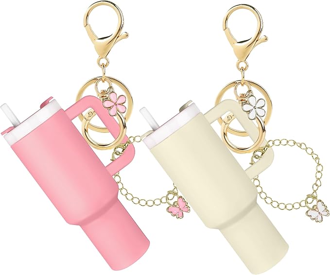 ERTUNA Mini Tumbler Keychain Accessories for Stanley Cup, 2 Way Cute Charms Chapstick Lip Balm Holder for Women Purse Handbag