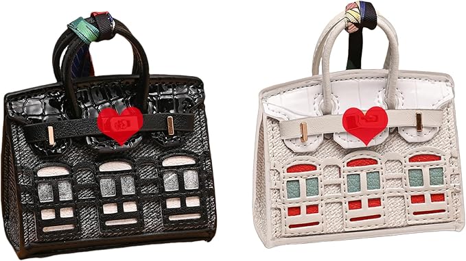 Buyborgood 2 PCS Women Mini Backpack Keychain Accessories Key Pouch Holder Coin Purse Bag Charm Wallet (Black + Ivory)