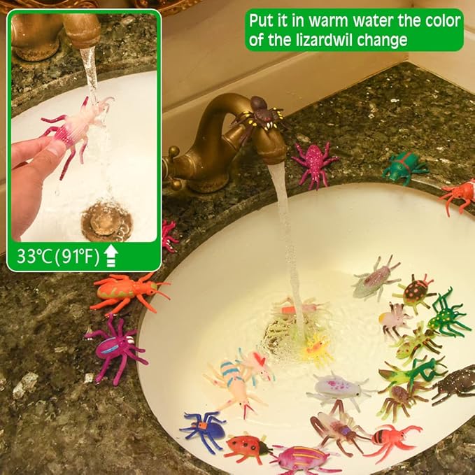 10Pcs Bug Toys Bath Toys, Color Changing Insects, Stretchy Animal Figurines for Kids 3+, Novelty Gag Prank Squeeze Bug, for Themed Parties, Goodie Bag Fillers, Classroom Rewards