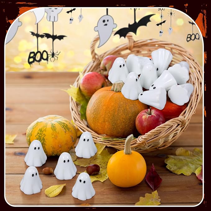 50 Packs Halloween Luminous Ghost Miniature Figurines Mini Resin Ghost Ornaments for Party Favor Spooky Glow in Dark Figurines for Garden Table Home Landscape Decor