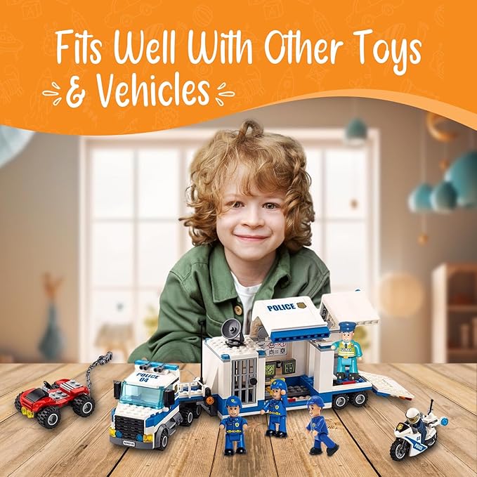 FUNERICA Police Figurines Set – 4-Pack Police Officer Toys for Kids with 3 Policemen and 1 Police Chief, Toy Police Figures and Action Figurines for Boys, Durable Imaginative Play Set