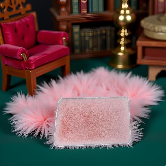 Miniature Square White Rug, Soft Carpet Decor for 1/12 Scale Dollhouses, Lightweight and Decorative Accessory for Doll House Interiors (Pink)
