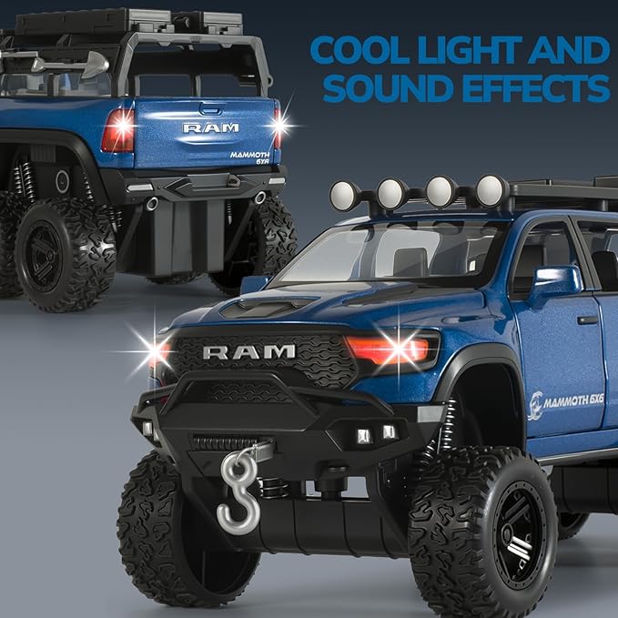 Toy Trucks for Boys 1/32 Diecast Trucks Mammoth Model Truck,Collectible Pickup Truck Model Kit,Pull Back Cars with Lights and Sounds,Toy Trucks for Boys Age 4-7（Blue）