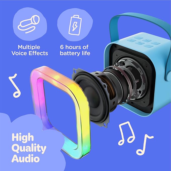 Move2Play, Mini Karaoke Machine for Kids | Built-in 20+ Songs | Bluetooth Speaker with Microphones | Voice Effects | Toddler Music Toy | Christmas Stocking Stuffer | Girls & Boys Age 2, 3, 4, 5, 6+