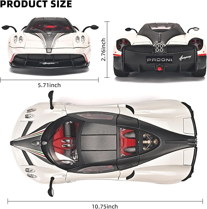 Car Toys for Boys 1 18 Scale Diecast Cars Compatible for Pagani Huayra Dinastia Model Car Kits Collection,Metal Pull Back Cars with Light and Sound,Toy Cars for Boys Age 4-7（White）