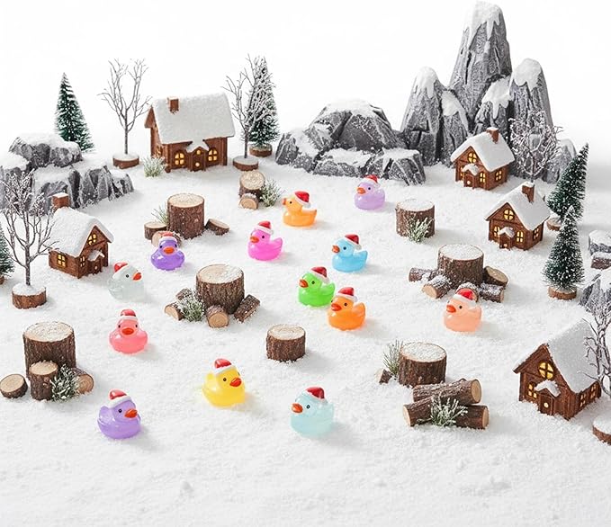 160pcs Luminous Mini Christmas Resin Ducks Dollhouse Accessories Miniature Figurines to Hide Tiny Little Duck Bulk Glow in The Dark for Micro Garden Landscape Aquarium Craft Party Favors Toy