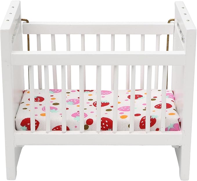 1/12 Miniature Wooden Doll Crib Mini Bed for Dollhouse Bedroom Furniture