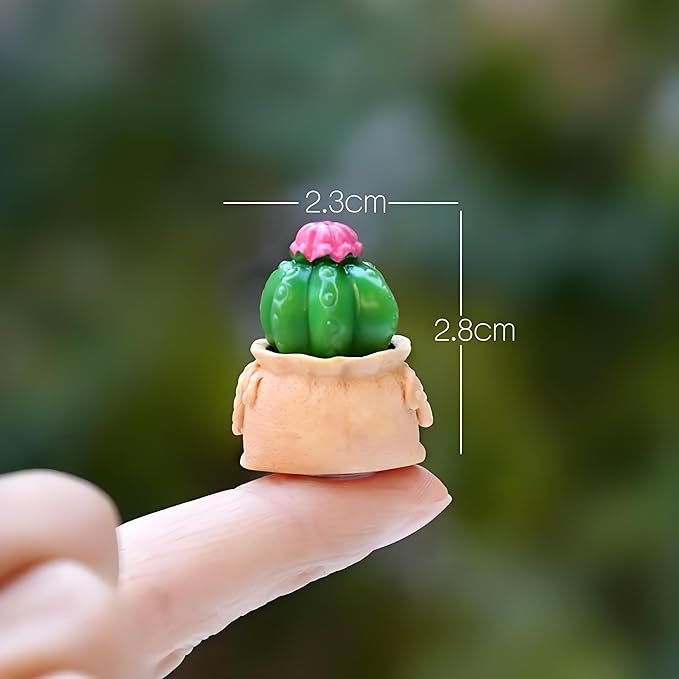 6 Pcs Mini Resin Cactus Figurines – Cute 3D Miniature Cacti in Personalized Flower Pots for Dollhouse, Fairy Garden, Bonsai Display, Car, Home, Office, Desktop Decoration, Collectible Ornaments