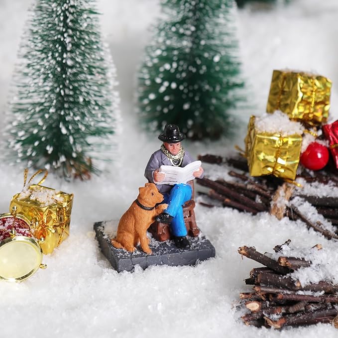 Christmas Village Accessories Ornaments Resin Christmas Village Sets Decoration for Xmas Festival Holiday (Reading with a Dog)