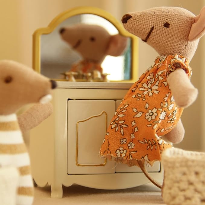 Funky Mini House Miniature Dollhouse Iron Sink Dresser with Mirror - 1:12 Scale Mini Vanity Metal Furniture, Cute Dollhouse Furniture for American Girl Dollhouse Bedroom Decor, Christmas/Birthday Gift