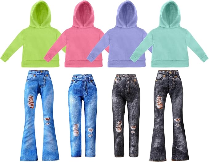 Bencailor 8 Pieces Winter Doll Clothes Girl Accessories Cotton Christmas Sweaters Denim Pants Regular Outfit Clothing(Lemon Green, Blue, Pink, Purple,11.5 Inch Doll)