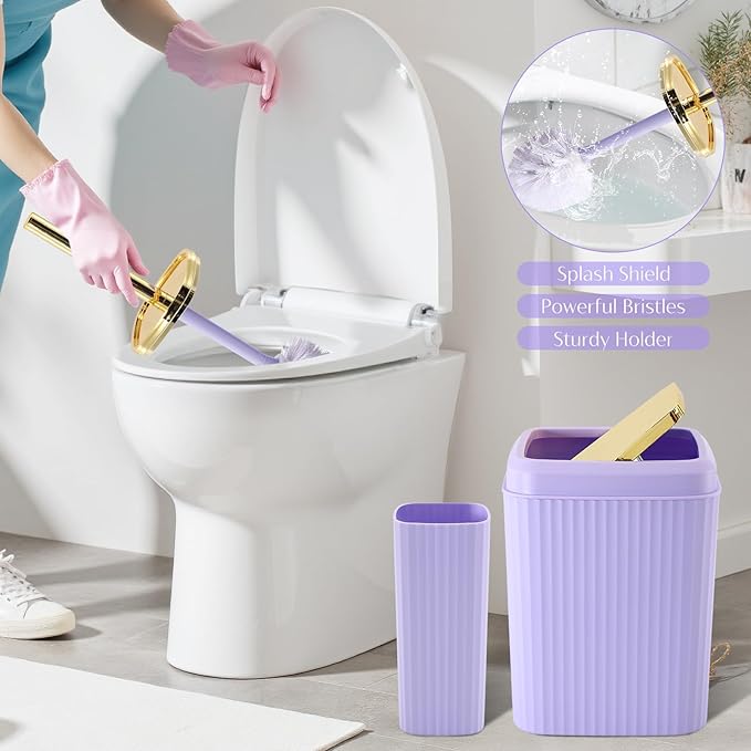 WSBArt 17PCS Bathroom Accessory Set Bathroom Set Purple Bathroom Accessories,Toilet Brush, Trash Can, Qtip Holder Dispenser& 3PCS Soap Dispenser