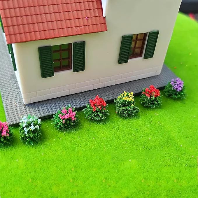 Woohome 12 PCS Flower Cluster Model, Static Grass Model Grass Tufts Set for DIY Miniature Train Landscape Terrain Railway Scenery Decorations