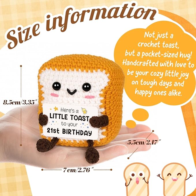 Glydein A Little Toast to Your 21st Birthday - Mini Handmade Crochet Toast Gifts for 21st birthday female Male, Funny 21st Birthday Gifts for Her Him Daughter Son Sister Friend, Adult Handmade Crochet
