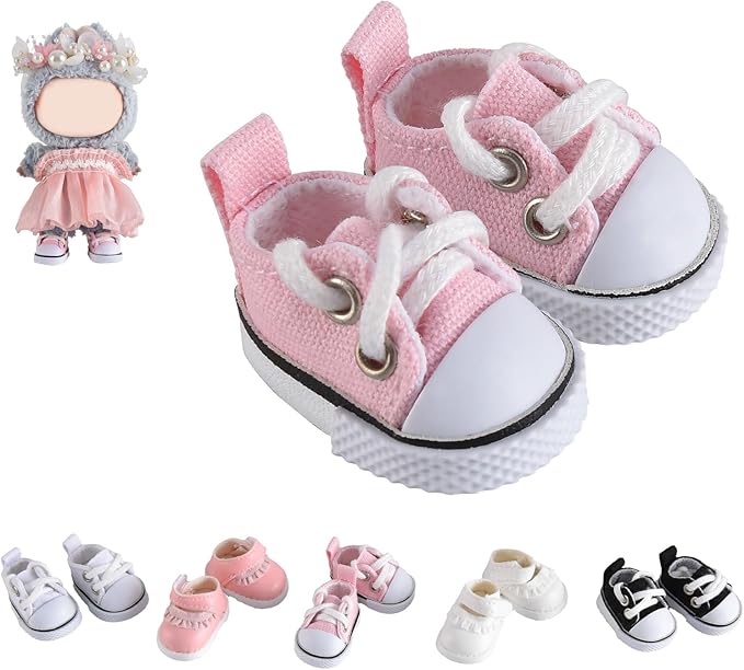 Cute Doll Shoes for Lububu, Premium Doll Shoes for 4-7in Dolls, Compatible with Lububu Doll Clothing & Outfits(Pink Canvas)