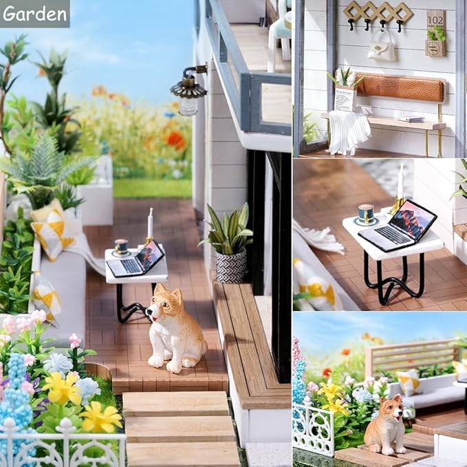 TuKIIE DIY Miniature Dollhouse Kit with Furniture, 1:24 Scale Large Garden Villa Wooden Christmas Doll House Accessories Plus Dust Proof & Music Movement for Kids Teens Adults(West Creek House)